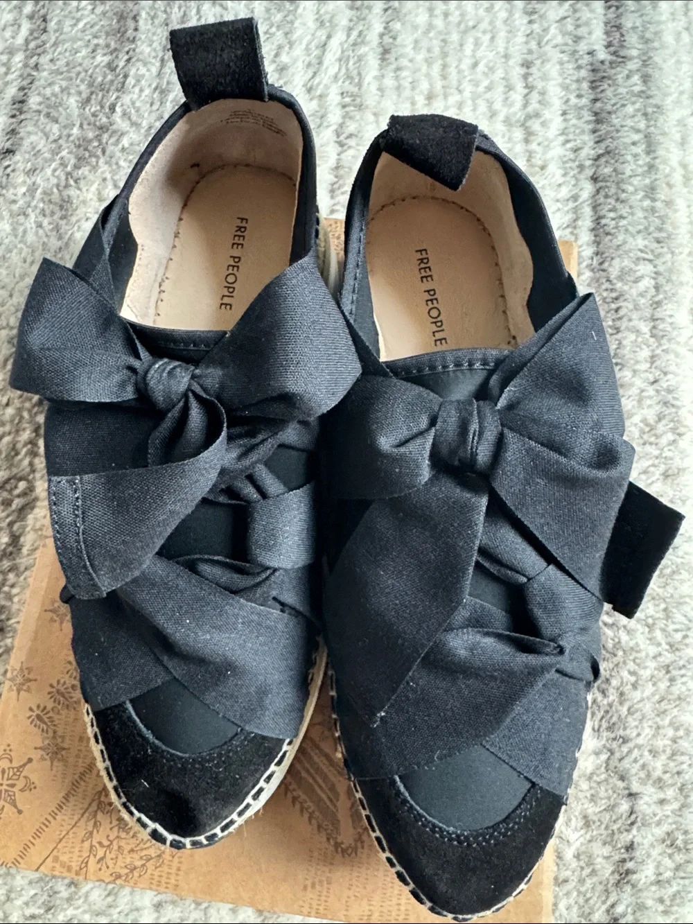 NWT Free  People Black Bow Espadrille Sneakers with Ribbon Detail